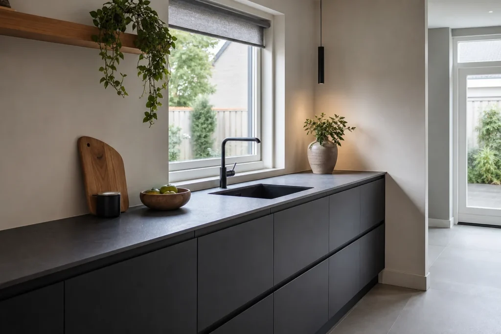Keuken renoveren in Utrecht: afgewerkte keuken met nieuwe kraan en spoelbak